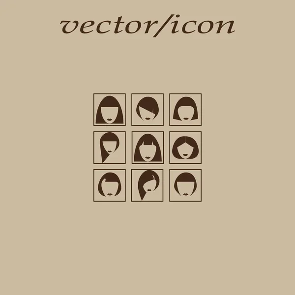 Weibliche Köpfe Mit Verschiedenen Frisuren Vektor Icons Gesetzt — Stockvektor