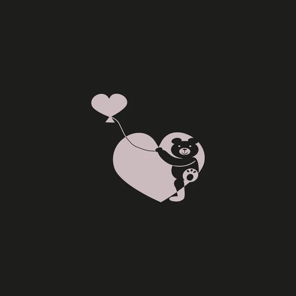 可爱的熊与心脏气球向量例证 — 图库矢量图片