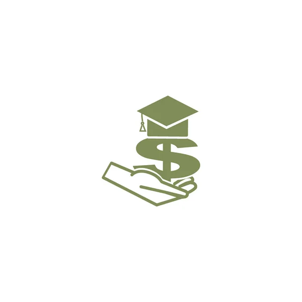 Main Avec Symbole Dollar Chapeau Gradué Icône Plate Vecteur Illustration — Image vectorielle