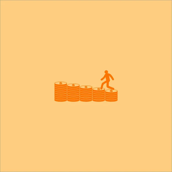 Hombre Corriendo Largo Monedas Apila Icono — Vector de stock