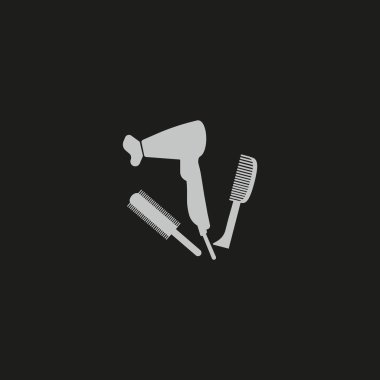 minimalist vektör simgesi saç kurutma makinesi ve fırçalar