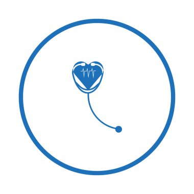 kardiyogram işareti ve stetoskop düz simgesi, vektör, illüstrasyon kalp