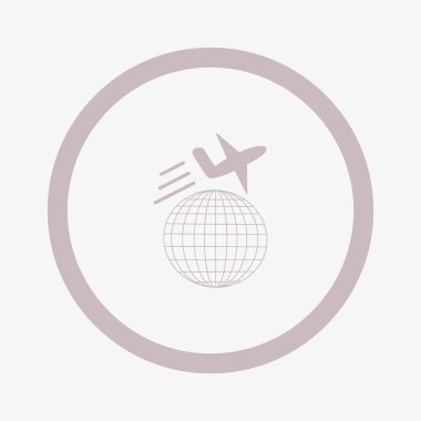 Dünyanın uçak ile minimalist vektör simgesi