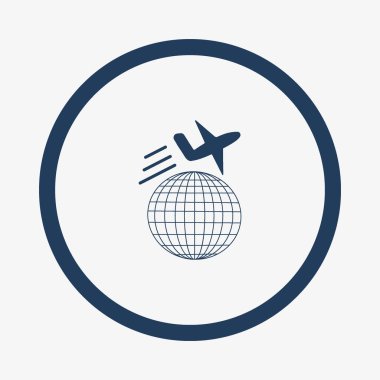 Dünyanın uçak ile minimalist vektör simgesi