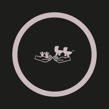 Bebek ve bebek arabası düz stil ikonu, vektör çizim tutan eller  