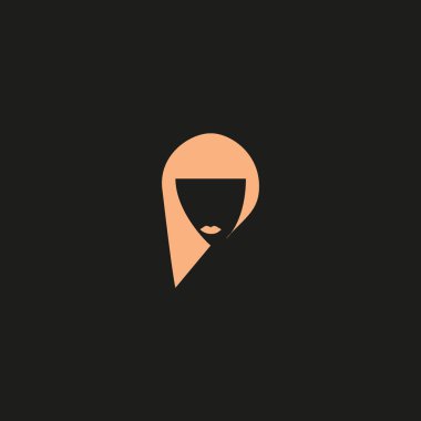 kadın kafa uzun saç modeli ile minimalist vektör simgesi