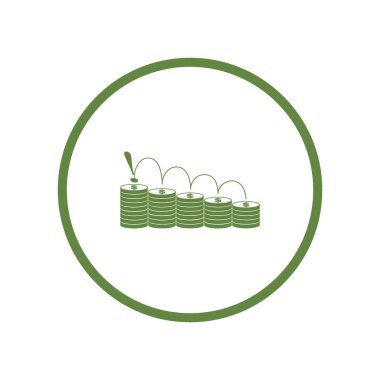 ünlem işareti sikke yığını üzerinde düz stil ikonu, vektör çizim  