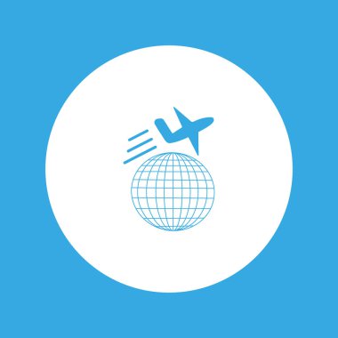 Dünyanın uçak ile minimalist vektör simgesi