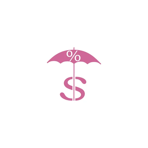 Paraply Med Dollarn Och Procent Symboler Platta Stilikon Vektorillustration — Stock vektor