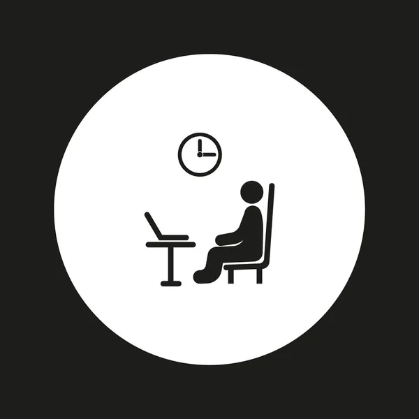 Ícone Vetor Trabalhador Escritório Sentado Mesa Com Computador Relógio Parede — Vetor de Stock