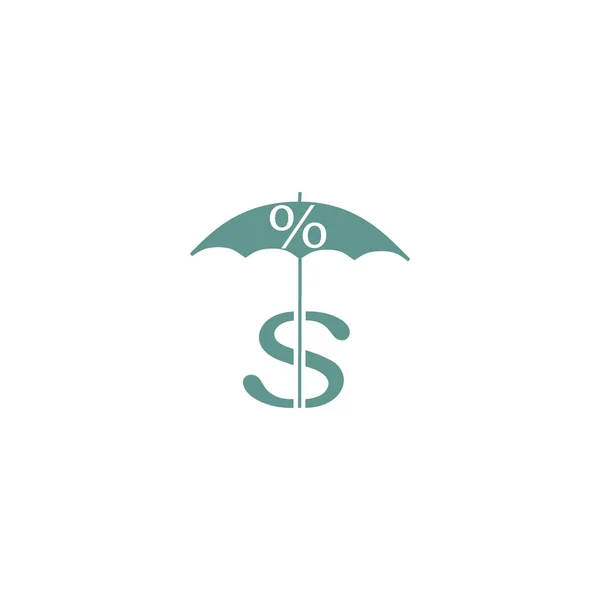 Paraguas Con Dólar Símbolos Por Ciento Icono Estilo Plano Ilustración — Vector de stock