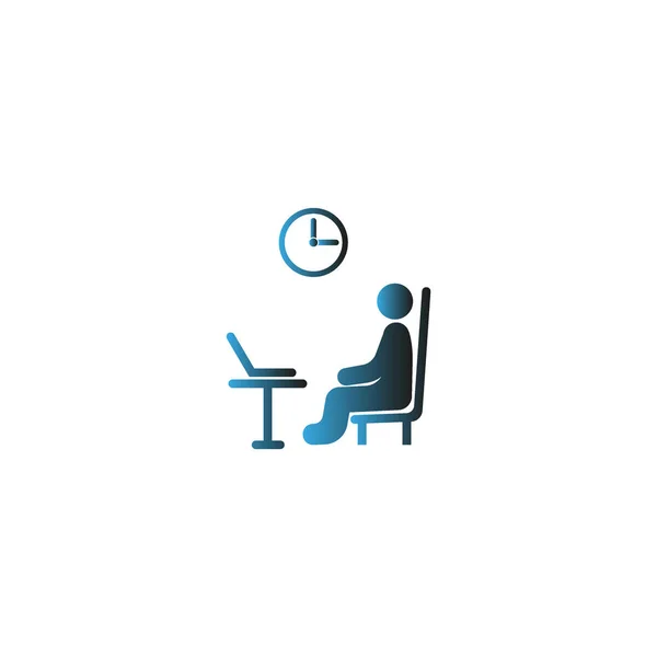 Векторная Иконка Офисного Работника Сидящего Столом Компьютером Часами Стене — стоковый вектор