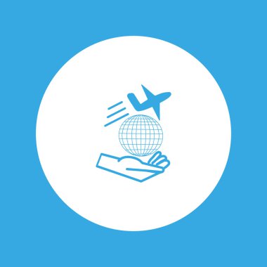 Dünyanın uçak ile minimalist vektör simgesi