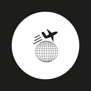 Dünyanın uçak ile minimalist vektör simgesi