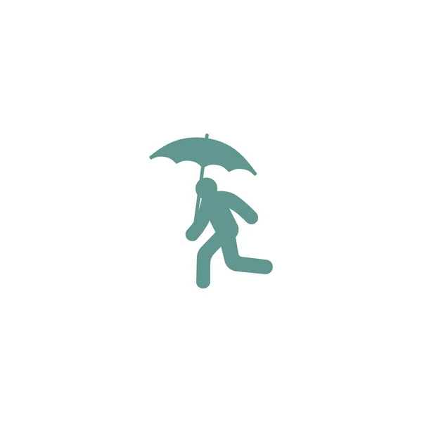 Sziluettjét Futó Ember Egy Esernyő Egyszerű Ikon — Stock Vector