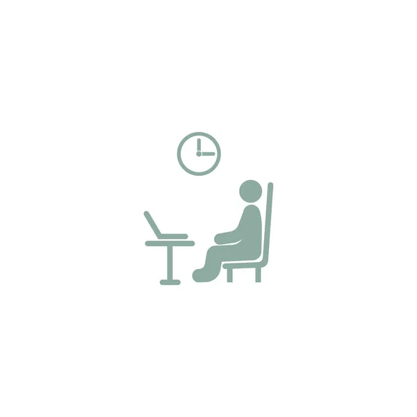 Vektor Ikone Des Büroangestellten Tisch Mit Computer Und Uhr Der — Stockvektor
