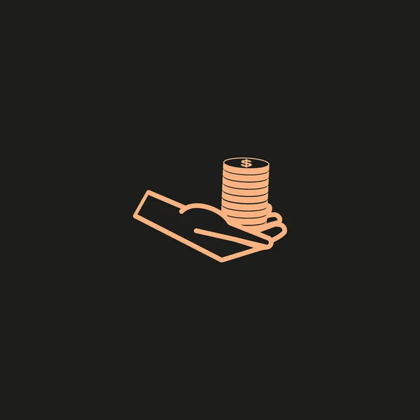 Mano Con Monedas Icono Plano Vector Ilustración Concepto Caridad — Vector de stock