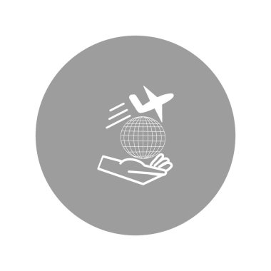 Dünyanın uçak ile minimalist vektör simgesi