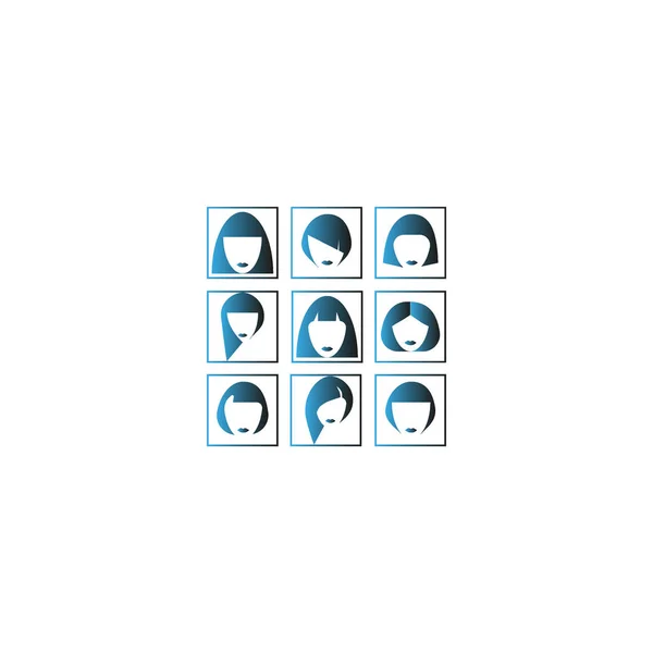 Têtes Féminines Avec Différentes Coiffures Vectorielles Icônes Ensemble — Image vectorielle