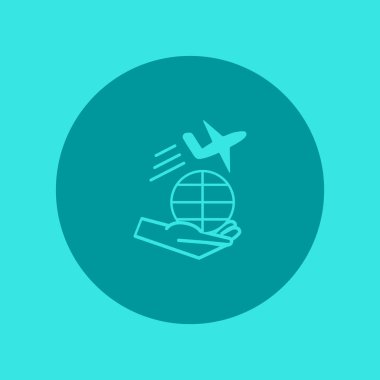 Dünyanın uçak ile minimalist vektör simgesi