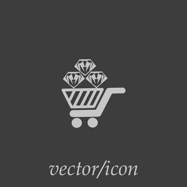 Icono Minimalista Cesta Compra Con Diamantes Ilustración Vectorial — Vector de stock