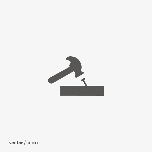 Hammer Trifft Nagel Flach Symbol Vektor Illustration — Stockvektor