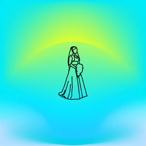 Icône Vectorielle Minimaliste Mariée Portant Une Robe Mariée — Image vectorielle