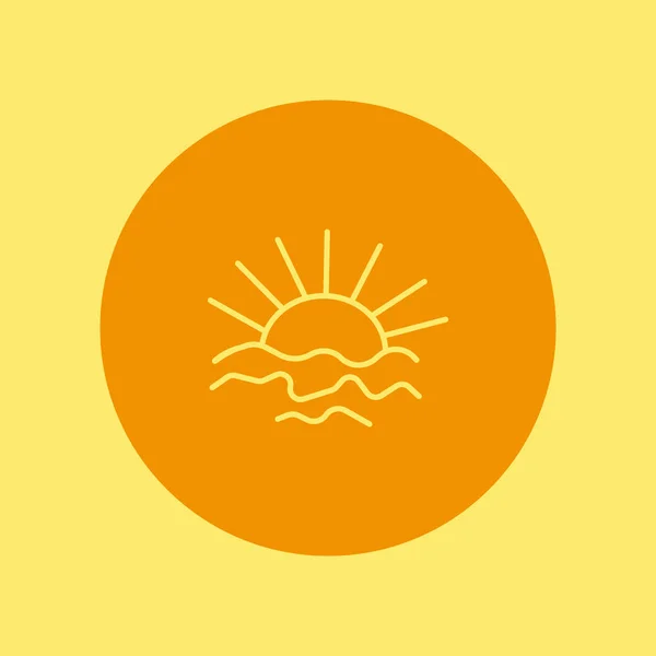 Sunset Sea Waves Flat Style Icon Vector Illustration — Stock Vector