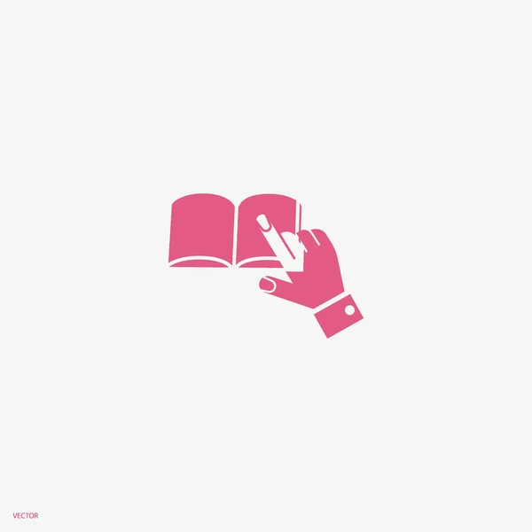 本のシンプルなアイコンで指している手 — ストックベクタ