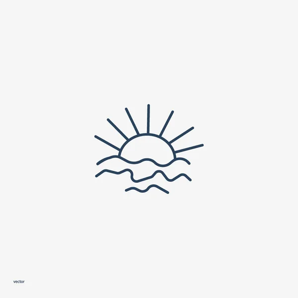 Sonnenuntergang Auf Meereswellen Flache Stil Ikone Vektorillustration — Stockvektor