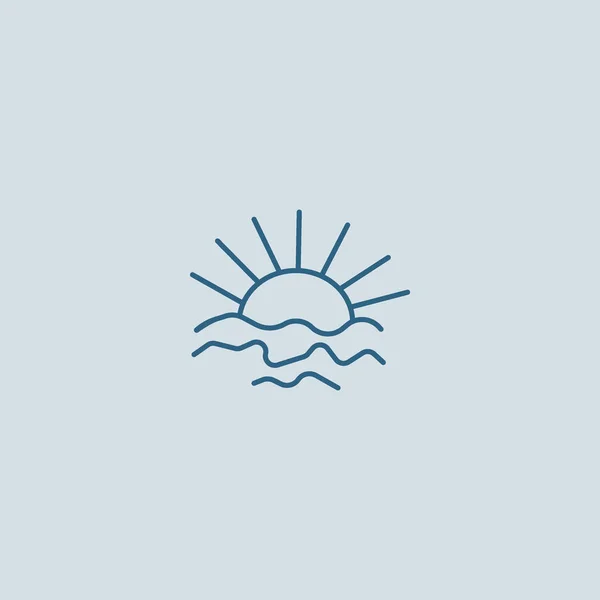 Ηλιοβασίλεμα Στη Θάλασσα Κύματα Επίπεδη Στυλ Εικονίδιο Εικονογράφηση Διάνυσμα — Διανυσματικό Αρχείο