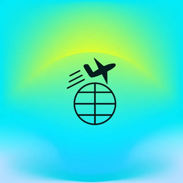 Minimalistisk Vektor Symbol För Världen Med Flygplan — Stock vektor