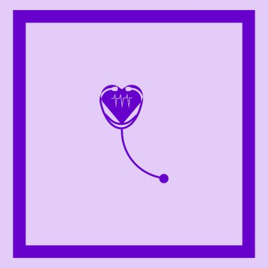 kardiyogram işareti ve stetoskop düz simgesi, vektör, illüstrasyon kalp