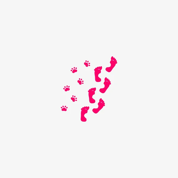 Foot Marks Dog Human Web Icon Vector Illustration — Stock Vector