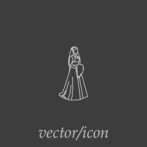 Ícone Vetor Minimalista Noiva Vestindo Vestido Casamento — Vetor de Stock