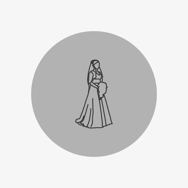 Icône Vectorielle Minimaliste Mariée Portant Une Robe Mariée — Image vectorielle