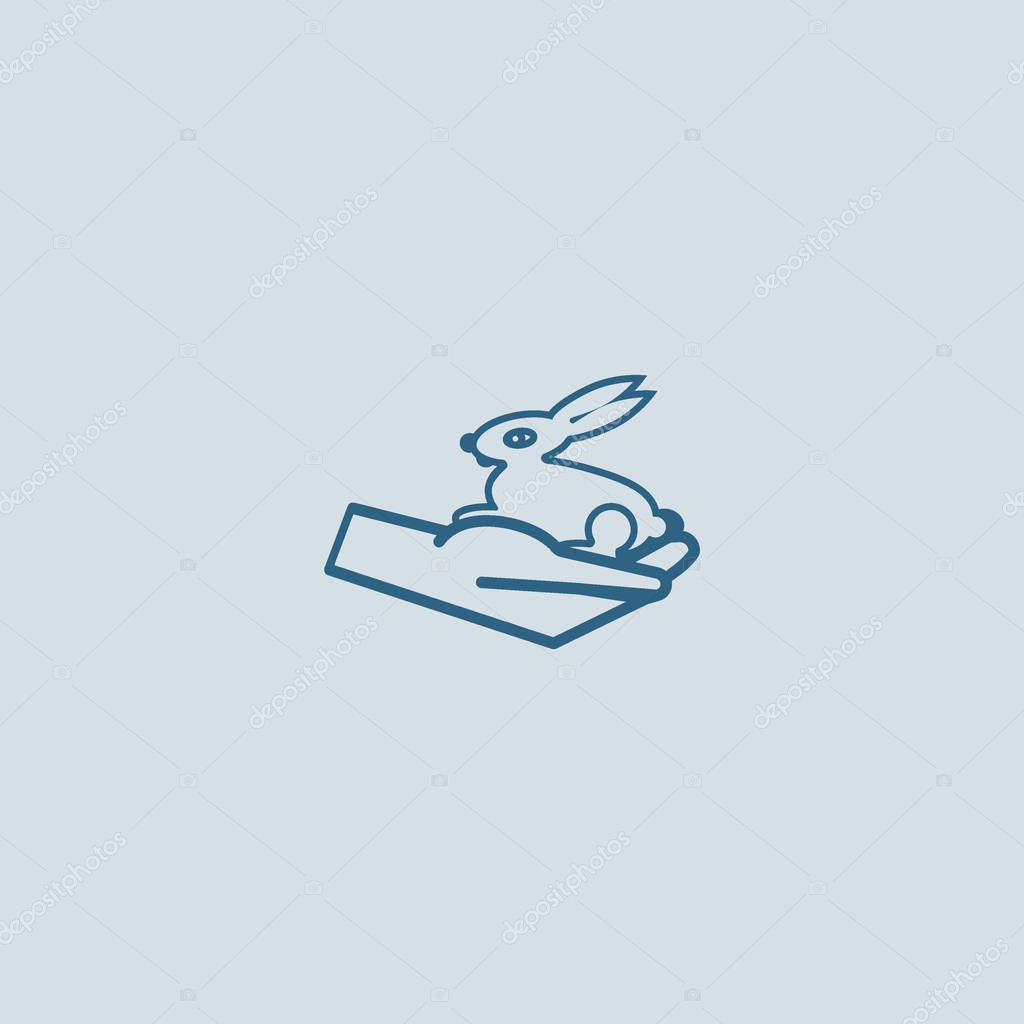 Bunny in hand flat icon, vector illustration