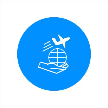 Dünyanın uçak ile minimalist vektör simgesi