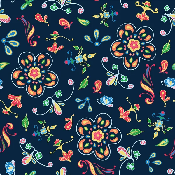Sorunsuz vektör desen özellikleri renkli koyu mavi arka plan ile bitkisel motifler soyut. Kumaş, scrapbooking ve duvar kağıdı projeleri için ideal.