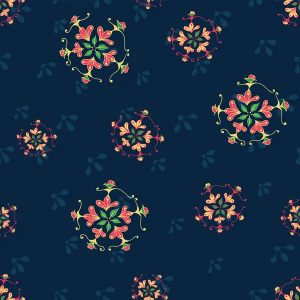Sorunsuz vektör desen özellikleri bitkisel motifler koyu mavi arka plan ile soyut. Kumaş, scrapbooking ve duvar kağıdı projeleri için ideal.