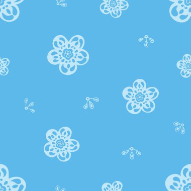 Sorunsuz vektör desen özellikleri bitkisel motifler ile mavi bir arka plan beyaz. Kumaş, scrapbooking ve duvar kağıdı projeleri için ideal.