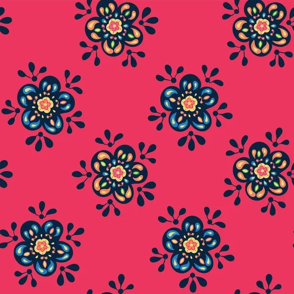 Sorunsuz vektör desen pembe bir arka plan koyu mavi çiçek motifleriyle özellikleri. Kumaş, scrapbooking ve duvar kağıdı projeleri için ideal.