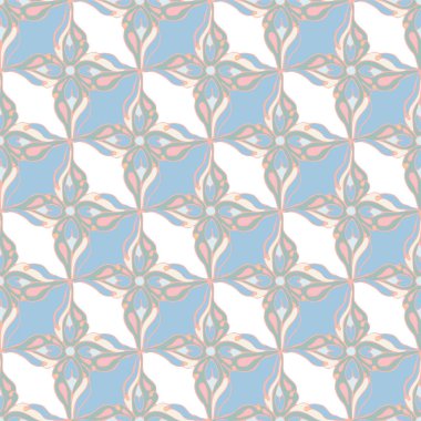 Mavi, pembe ve beyaz soyut bitkisel motifler sorunsuz vektör desen özellikleri. Kumaş, scrapbooking ve duvar kağıdı projeleri için ideal.