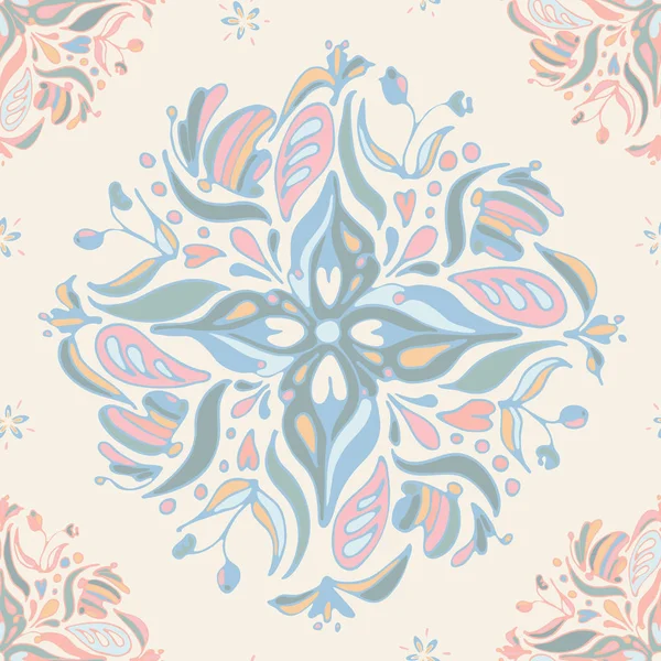 Sorunsuz vektör desen pastel mandala motifleri krem renkli bir arka planla özellikleri. Kumaş, scrapbooking ve duvar kağıdı projeleri için ideal.