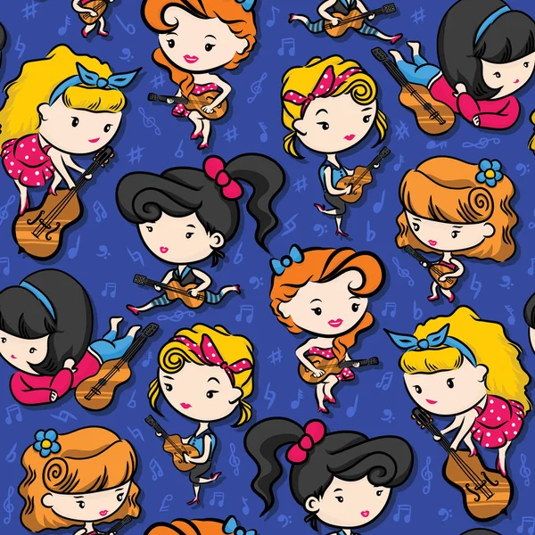 Rockabilly kızlardan oluşan bir grup üzerinde mor gitar çalmak