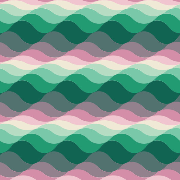 Абстрактный рисунок волны в зеленом, кремовом и розовом цветах
