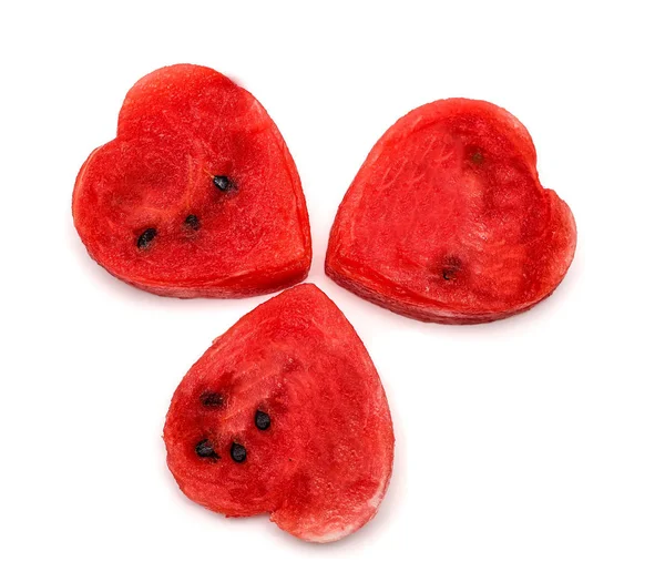 Karpuz, karpuz, beyaz arka plan kalplerinde.