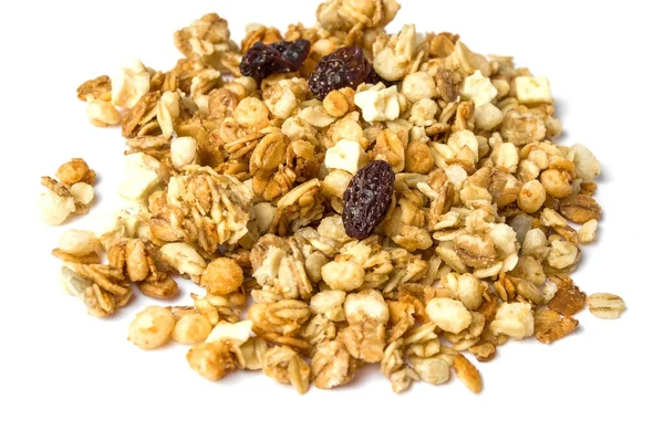 Granola Fundo Branco Foco Seletivo Fotografia De Stock