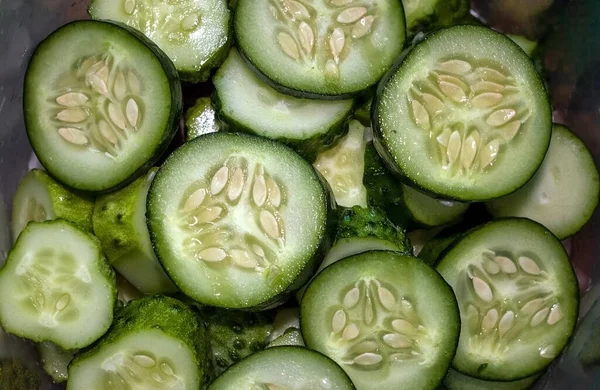 Background Fresh Cucumber Sliced Rings — Stock Photo, Image