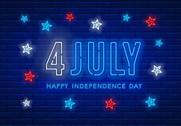 Heldere Uithangbord Voor Juli Independence Day Vierde Juli Neon Teken — Stockvector